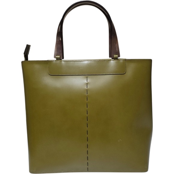 LAMARTHE Olive Green Leather Tote Bag Made in Italy - Picture 4 of 15